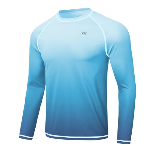 Huayuzh Mens Swim Top Rash Guard Long Sleeve UPF 50+ Quick Dry Breathable Running Sport UV Sun Protection Swimming Shirts Blue Gradient M