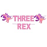 yuying Three Rex Birthday Party Decorations Girl,Pink Three Rex Birthday Party Decorations,Pink...