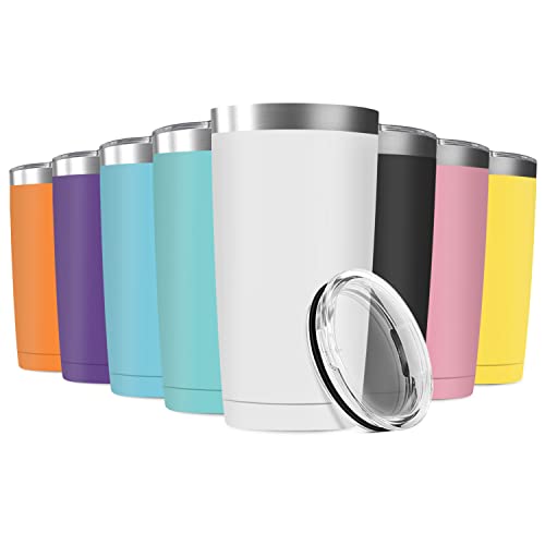 Deitybless 8 Pack 20oz Tumbler Vacuum Insulated Travel Mug with Lids, Stainless Steel Double Wall Bulk Cup for Home, Office, Outdoor Suitable for Vehicle Cup Holders(Assorted Colors)