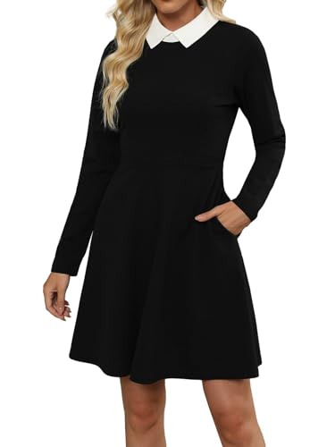 Image of Women's Elegant Vintage Dresses Knee Length Casual Floral Print Work Party Peter Pan Collar A-Line Dress with Pockets 978