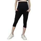 Sillyboom Women's Comfort Fit Maternity Yoga Pants Capris for Women Pregnancy Pants Over-Belly Design and Elastic Waistband for All Moms to Be (Black, L)