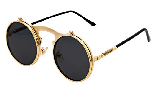 J&L Glasses Retro Flip-Up Round Goggles Steampunk Sunglasses