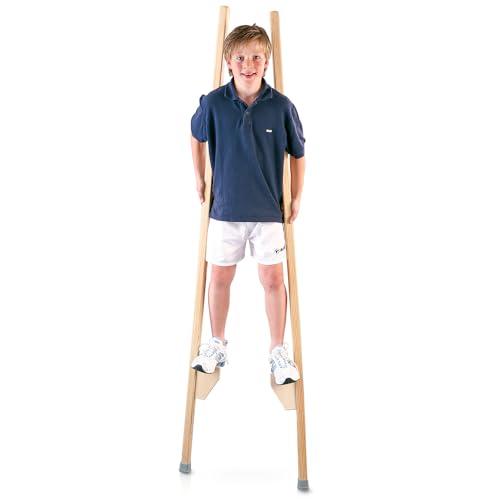 Sport-Thieme Stelzen | Kinderstelzen aus Massivholz |Höhenverstellbar bis 51 cm | Mit Gummikappen | Belastbar bis 90 kg | Ab 4 Jahren | Markenqualität