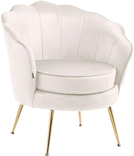 CLP Fauteuil Rosita I Chaise rembourrée recouverte de Velours I Structure en métal doré, Couleur:crème