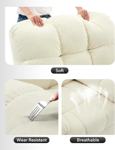 Sillón reclinable giratorio ancho beige chenille miniatura 5