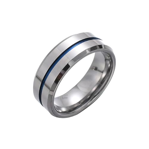 Alliance mariage tungstène rainure bleue pour un style élégant au quotidien