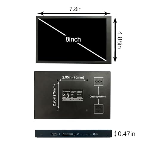 Image of VSDISPLAY 8'' Portable LCD Monitor 1280x800 Resolution with Mini H /D Input | Supports Image 180 Rotate Mirror Display,Tempered Glass Protection, Lightweight with Bracket