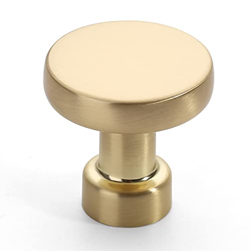 Amerdeco 10 Pack Brushed Brass Kitchen Cabinet Knobs Single Hole Cabinet Pulls Round Gold Drawer Knobs Dresser Knob for Bathroom Cabinets