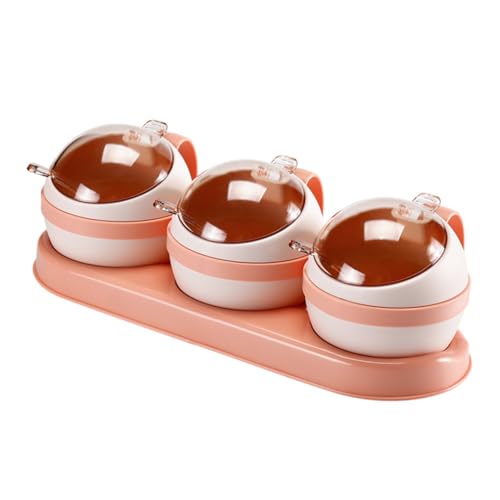 BRIGHTFUFU Household Cell Spice Containers with Spoons Multifunctional Condiment Storage Pot Pink for Seasonings Salt and Spices for Kitchen and Dining Use