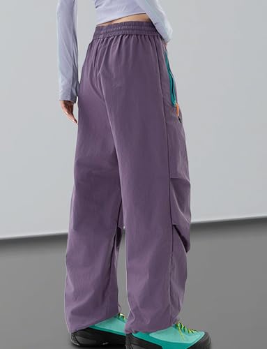 Image of FEOYA Waterproof Pants Women Light Rain Pants Parachute Drawstring Cuffs