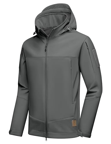Little Donkey Andy Men's Softshell Jacket Waterproof Hooded Windbreaker Rain with 6 Pockets Tactical Hiking Fleece Lined