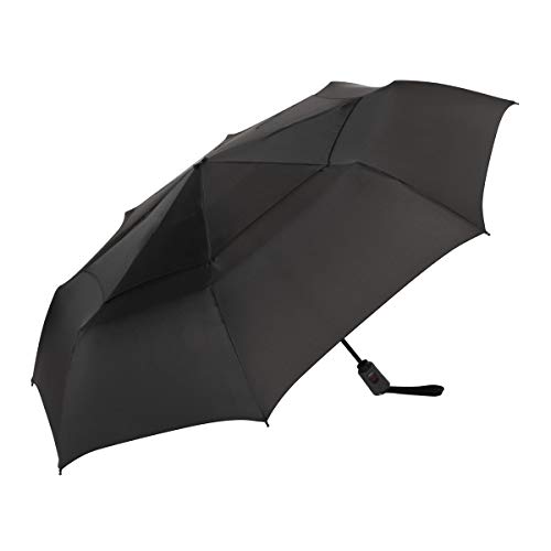 ShedRain Vortex Automatic Compact Folding Windproof Travel Umbrella – Push Button Open & Close - Rain & Windproof Vented Double Canopy – Protect from Rain, Sun & Wind - Wind Tunnel Tested to 75 mph (Black)