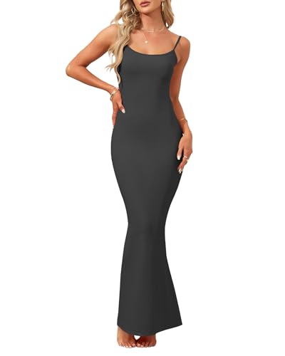 Image of AUSELILY Womens Bodycon Maxi Dress Square Neck Sexy Slip Long Dress | Sleeveless slip design with a long skirt line, Going out dress for celebrations, Style with heels