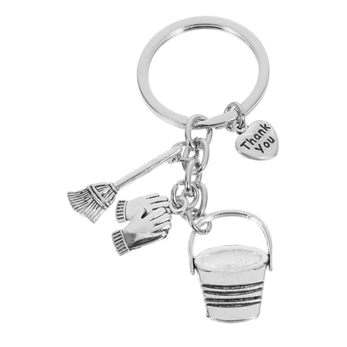 ORFOFE Porte Clés Ménage avec Seau Balai et Remerciement Femme Ménage pour Personnel Entretien Accessoire pour Amoureux Nettoyage