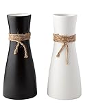 Gaby's Collection Ceramic Vase Set of 2 with Matching Hemp Rope Coasters - Black and White Vases for Decor - Rustic Flower Vase for Home Decor - Small Decorative Vases for Flowers for Living Room