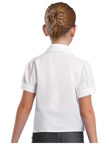 JEATHA Kids Girls White Blouse Short Sleeve Button Down Shirts Princess Collared School Uniform Tops2