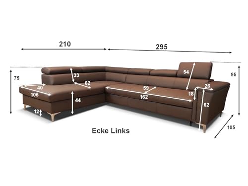 Quattro Meble Luxus in Ihrem Wohnzimmer Sofa der Premiumklasse „Roma“ 295x210 cm aus hochwertigem Naturleder Toledo Sofa Couch mit Schlaffunktion, Bettkasten und Kopfstützen (20x296 cm Ecke Links) – Bild 4