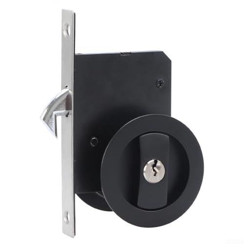 Eawfgtuw Cerradura invisible de puerta de un solo lado con llave para puertas correderas, puertas plegables, puertas de cocina y balcón, negro, plata, bronce verde (negro (con llave))