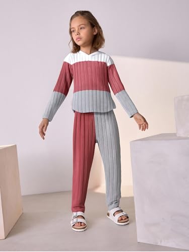 Toddler Kid Girls Clothes Ribbed Color Block Long Sleeve Hoodie Sweatsuit Set Fall Outfits4