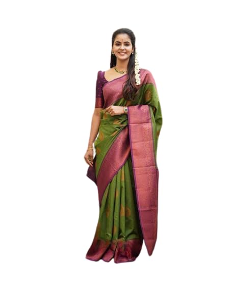 Flosive Women’s Present Banarasi Soft Lichi Silk Saree Beautiful Jacquard Rich Pallu Design Work Zari Woven Kanjivaram Silk Style Saree With Soft Lichi Silk Blouse Piece Ayn Ritch