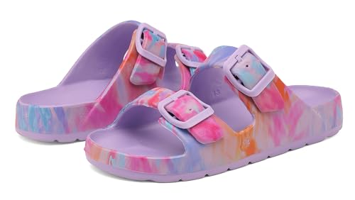 Image of INMINPIN Boys Girls Double Buckle Slide Sandals Comfort Beach Pool Shower Slippers Adjustable Indoor Outdoor Little Kid /Big Kid