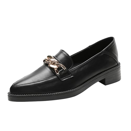Loafers for Women Oxford Plain Thick Heel Shoes for Girls Stylish and Comfortable Footwear