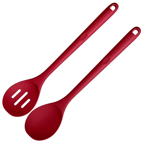 Image of U-Taste Silicone Spoons Set of 2, 13.3 inch Long Large Mixing Spoon, Red