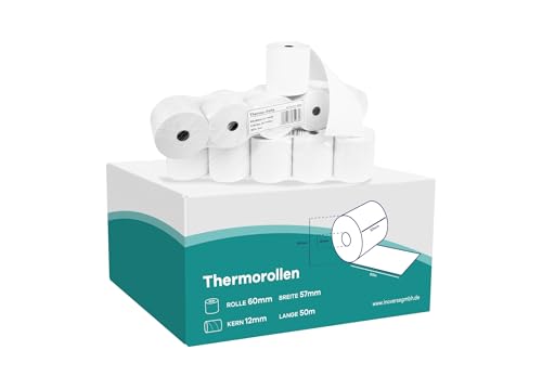 Inoverse EC-Cash Thermorollen 57mm x 60mm x 12mm, Thermopapier-Kassenrollen, 50 m, 25 Rollen, Bonrollen für Kassensystem, EC-Geräte und Bankomat, BPA-frei