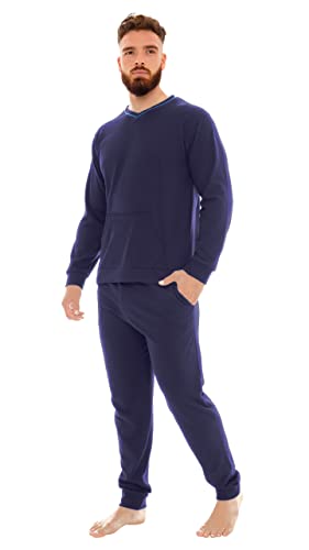 i-Smalls Teenage Boys and Men's Long Sleeve Pyjamas Super Soft 100% Cotton Airline Business Class Sleep Set (L) Navy