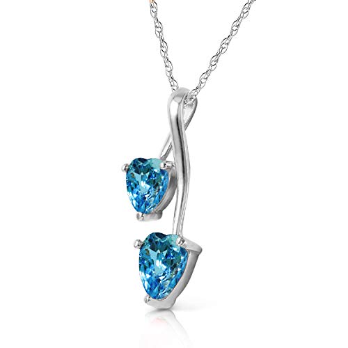 Galaxy Gold GG 14k Solid White Gold Hearts Necklace with 1.4 Carat Natural Blue Topaz3