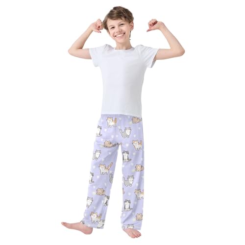 Boys' Pants Cute Cartoon Cat Animal Long Bottoms Jogger Pants Elastic Waist Trousers with Pockets S-XL2
