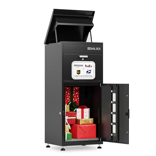 42'' H Package Delivery Boxes for Outside Waterproof Package Drop Box with Lock Visible Panels & Safety Baffle Mailbox Large Amazon Delivery Box Anti-Theft Letters Parcel Box for Home Porch Yard