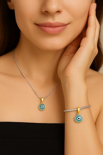 Bolenvi Evil Eye with Real Turquoise Stones Dangle Pendant, Omni Clasp Clip on 925 Sterling Silver Charms, Compatible with Pandora & Similar Charm Bracelets, Necklaces & DIY Jewelry2