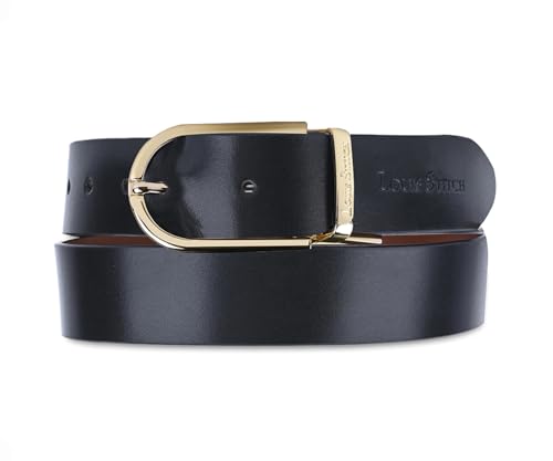 Image of LOUIS STITCH Men's Reversible Italian Leather belt for men 1.25 inch (35mm) Waist Strap Black Brown Belt (BEPLNJ)