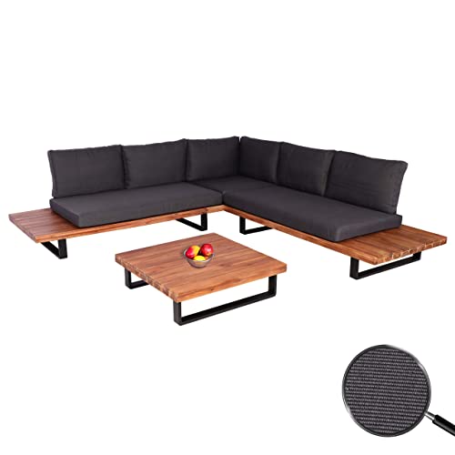 Mendler Garten-Garnitur HWC-H54, Garnitur Sitzgruppe Lounge-Set, Spun Poly Akazie Holz FSC® Alu - braun, Polster dunkelgrau