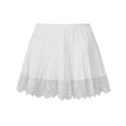 Women Y2k Lace Slip Skirt Ruffle Pleated Layered Flowy Mini Skirts4