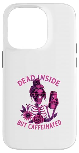 Dead Inside But Caffeinated Skeleton コーヒー エナジードリンク スマホケース iPhone 14 Pro 用