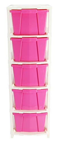 Image of Joyful Studio 5 Xl Plastic modular Drawer System for Home, Office, Hospital, Parlor, School, Doctors, Home and Kids, Colour Pink, Product Dimension when assembeled (31cmx39cmx98 cm)