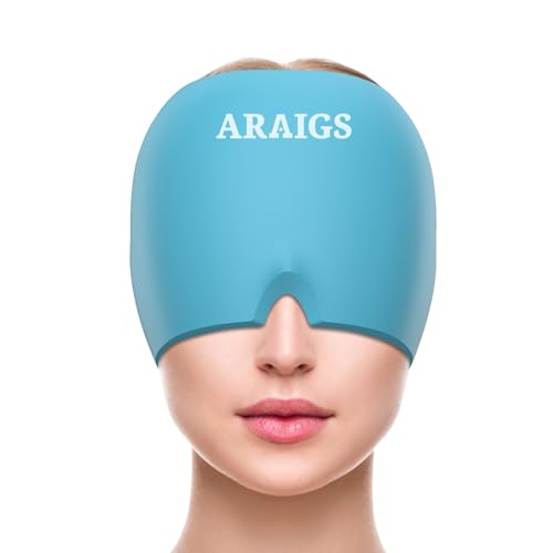 Migraine Relief Hat - Hot & Cold Therapy Head Wrap for Headaches, Stress Relief, Reusable Gel Pack, 360° Coverage, One Size Fits All (Blue)