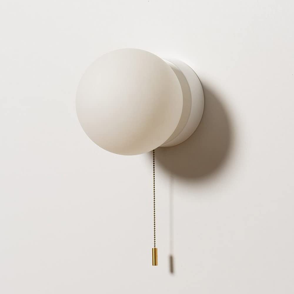 Jadssox Globe Wall Sconce White Glass Wall Lamp Modern Wall Mount Light with Pull Chain Switch, Nordic Wall Sconces Lighting Fixtures G9 Headboard Lamps for Living Room Bedroom