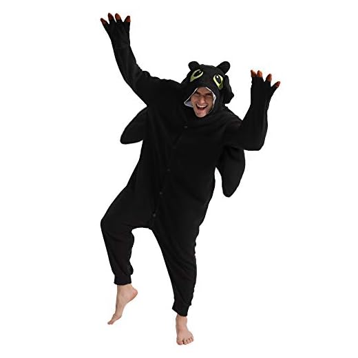 dressfan Animal Black Dragon Onesie Cosplay Costume Christmas Halloween Pajamas for Unisex Adults Teens Girls Boys