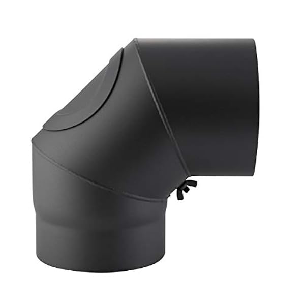 Kamino Flam bågknä gjutgrå med dörr, vinkel på 90°, avgasrör av stål med värmebeständig Senotherm®-beläggning, testad enligt standard EN 1856-2, diameter: ca 150 mm