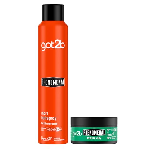 got2b Phenomenal Texture Clay 100 ml, Fearless Hold, Matt Looks with Texturised Finish and got2b Phenomenal Matt Hairspray 200 ml, Dramatic Hold, 24h Powerful Matt Looks