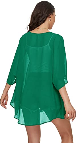 Image of Indian Trendy Women's Solid Puff Sleeve Kimono Cardigan Loose Cover Up Casual Blouse Top Chiffon