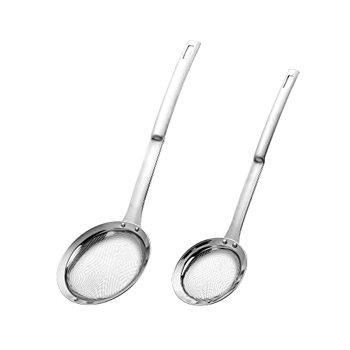 Hvanam Kitchen Skimmer Strainers Stainless Steel Mesh Colanders Food Strainers Set Fine Mesh Sieve With Handle Slotted Spoon Handheld Fry Oil Filter For Cooking Vegetable Strainer Foam Hot Pot 2Pack