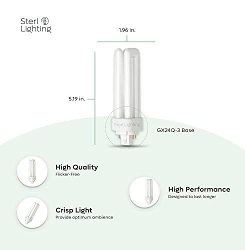 Sterl Lighting - 10 Pack, Plt Triple Tube Light Bulb, 26W, 120V, 5.19In 680Lm, 2700K Warm White, Cfl Gx24Q-3 4-Pin Plug-In Base, For Bathroom Mirror, Wall Sconces, Floor Lamps, Ceiling Fixture #TOP1