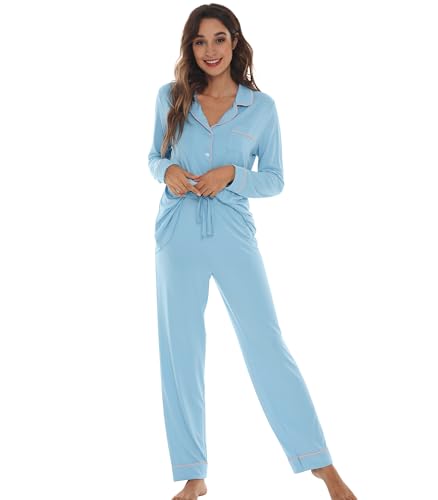 Image of WiWi Viscose from Bamboo Women's Pajamas Set Super Soft Button Down Top and Pants Sleepwear Cooling Pjs S-3X