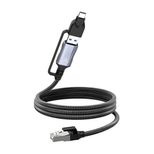 Kalttoy Cable trenzado USB y tipo C a RJ45 Gigabit Ethernet de 1,8 m, cable de Internet de alta velocidad para portátiles, tabletas, cable Gigabit Ethernet tipo C