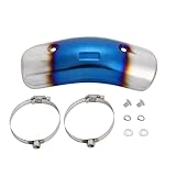 バイク マフラーガード ヒートシールド ステンレス 汎用 ブルー 耐熱 断熱 焼け防止 やけど防止 エキパイ保護 取付簡単 クランプ付 軽量 放熱性 オフロード ネイキッド スクーター 二輪 カスタム パーツ (ブルー)