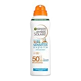 Garnier Sonnenspray LSF 50 für Kinder, Wasserfest und Sandabweisend, Ambre Solaire Kids Sensitive expert+ Anti-Sand Spray LSF 50+, 1 x 150 ml